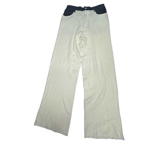 NWT WeWoreWhat High Rise Wide Leg Denim Cable Knit Pants cream 27 - Picture 10 of 16